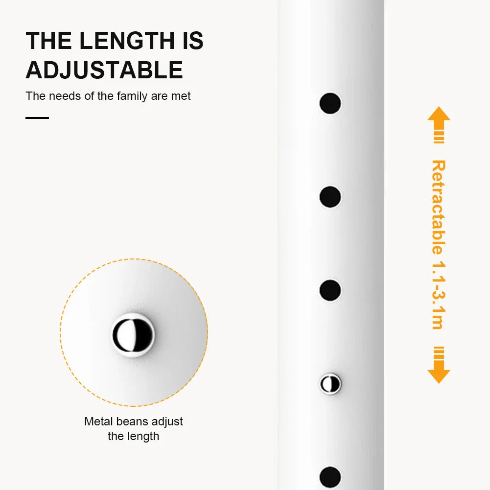 Adjustable length mechanism with metal beans and text indicating adjustability.