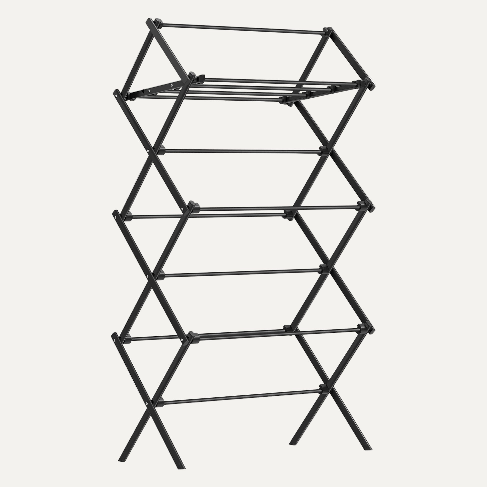 Black metal folding shelf on a white background