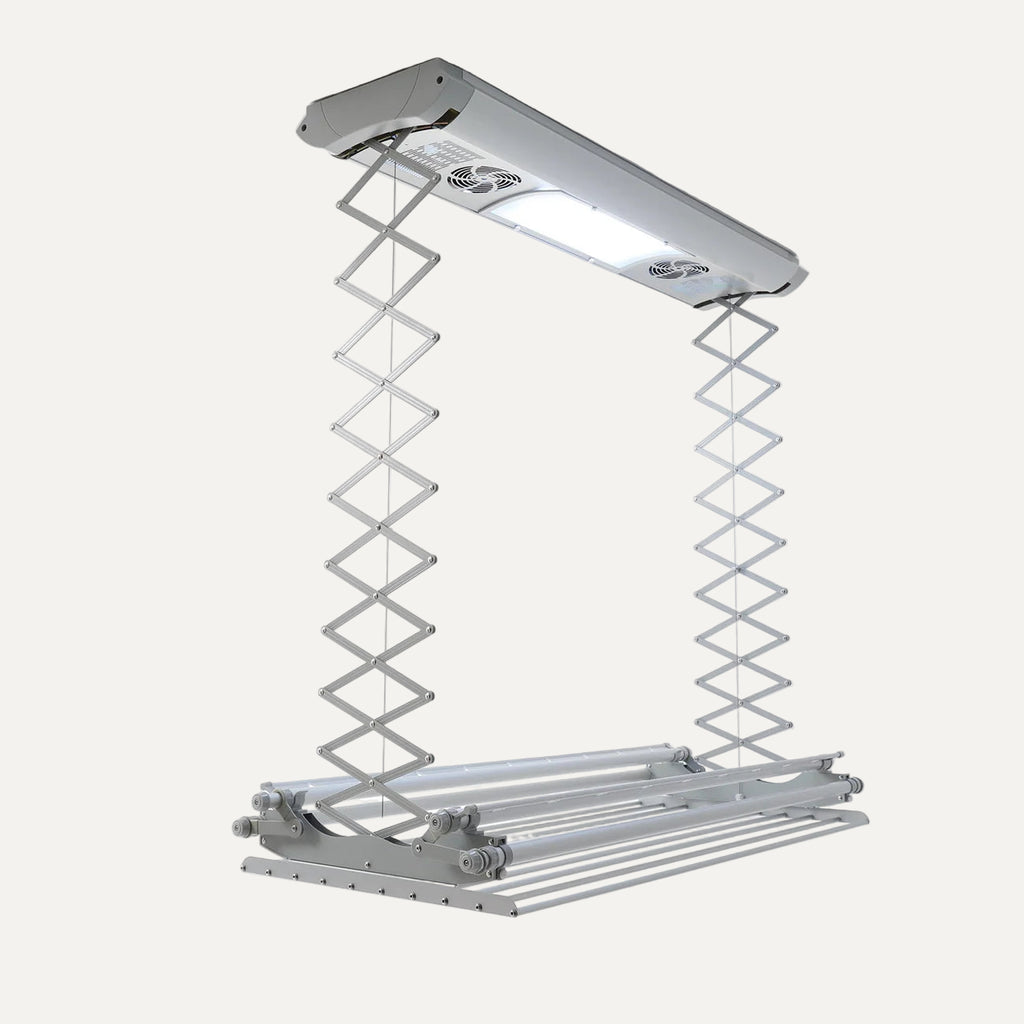 Ceiling-mounted airer (clothes dryer) with spring mechanism on a white background