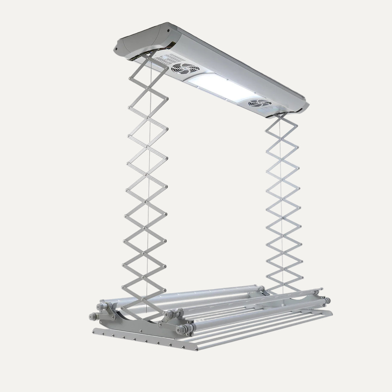 Ceiling-mounted airer (clothes dryer) with spring mechanism on a white background