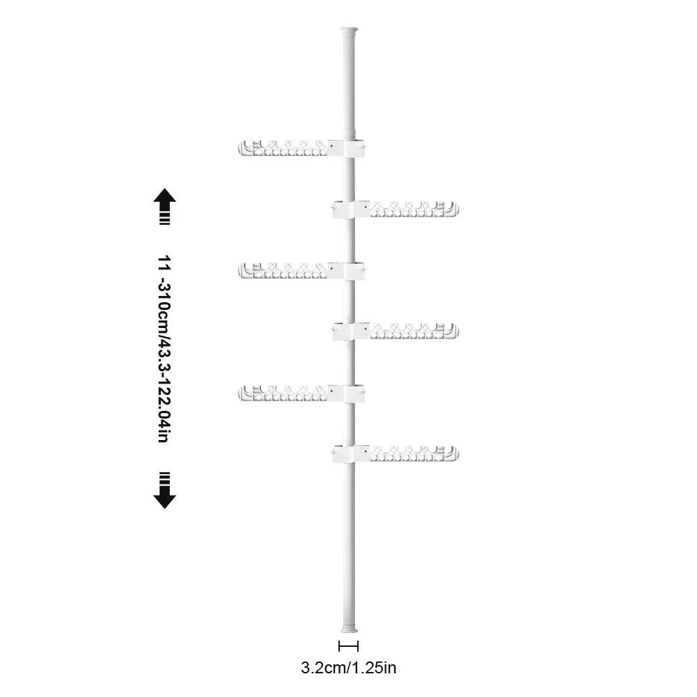 Measurement chart for dimensions of a Floor to Ceiling Clothing rack on a white background.