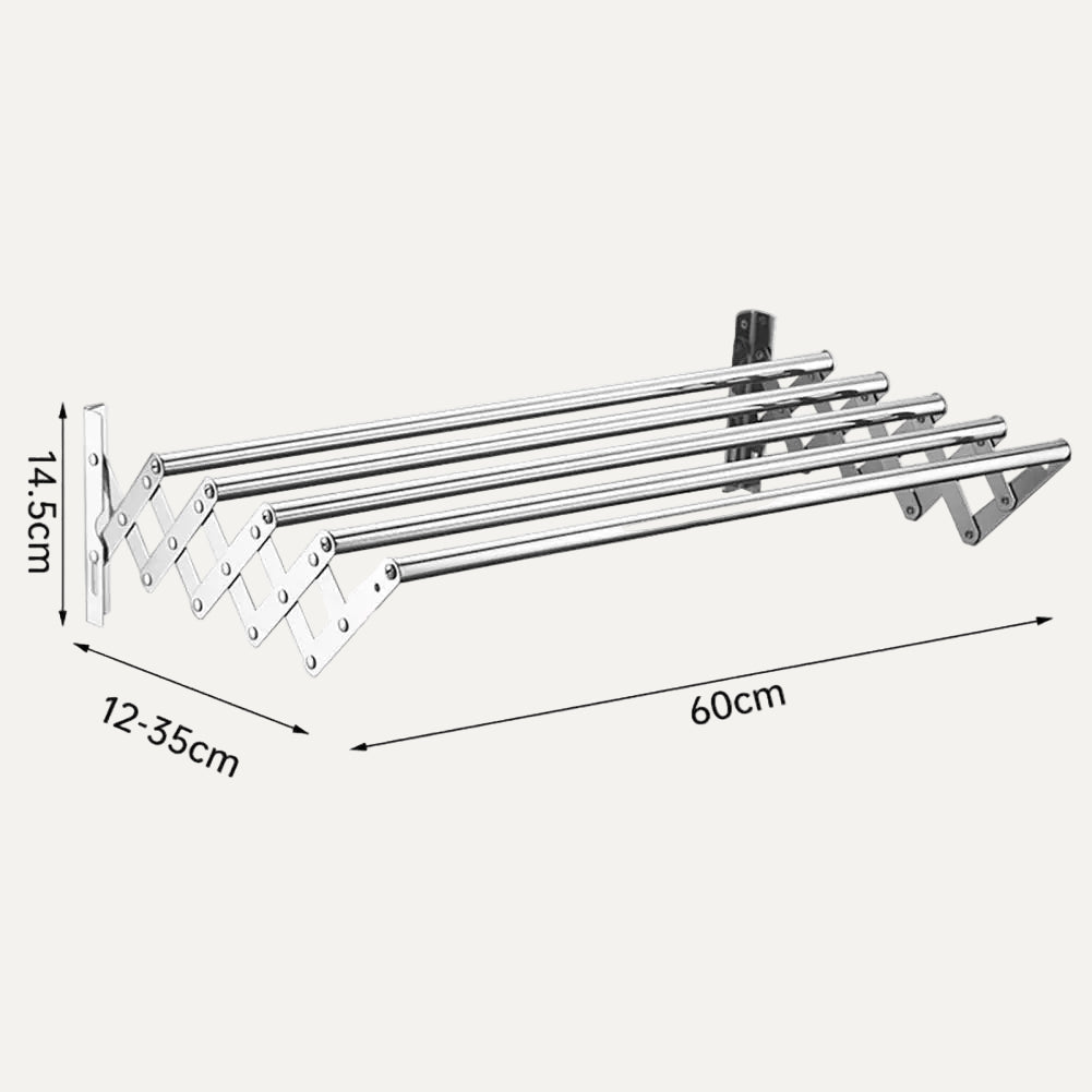 Metal towel rack with dimensions on a white background