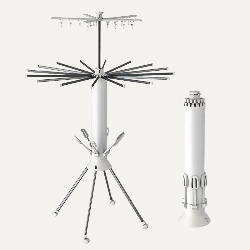 Octopus-Style Foldable Clothes Drying Rack/Airer both shown extended and folded on a white background