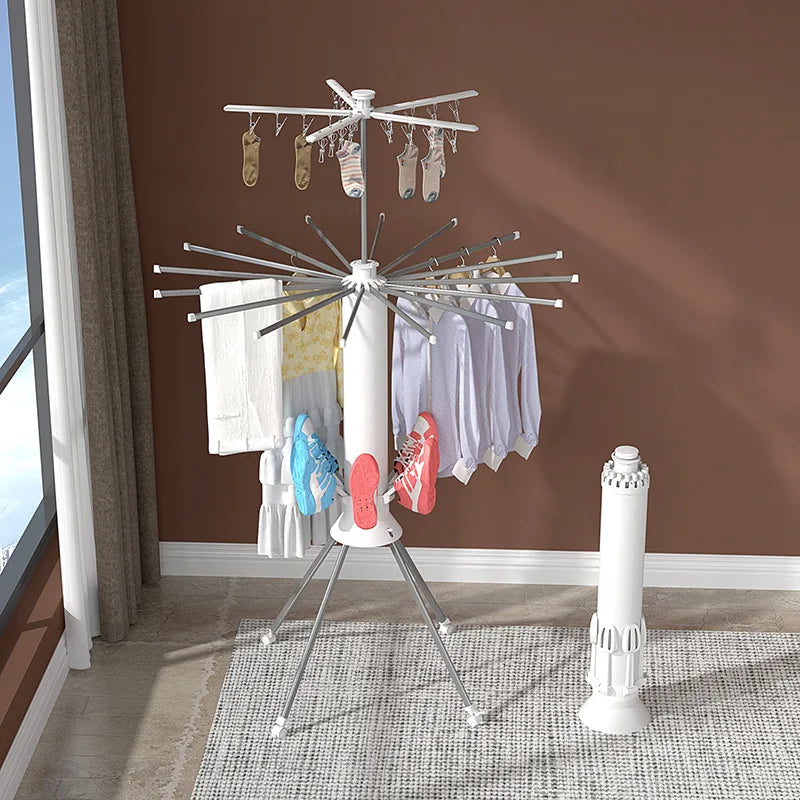 Octopus-Style Foldable Clothes Drying Rack/Airer with clothes and shoes on it in the bedroom