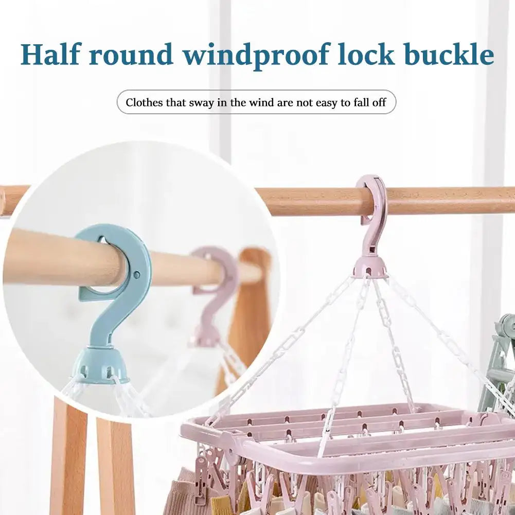 Multi-clip drying rack's half round windproof lock buckle