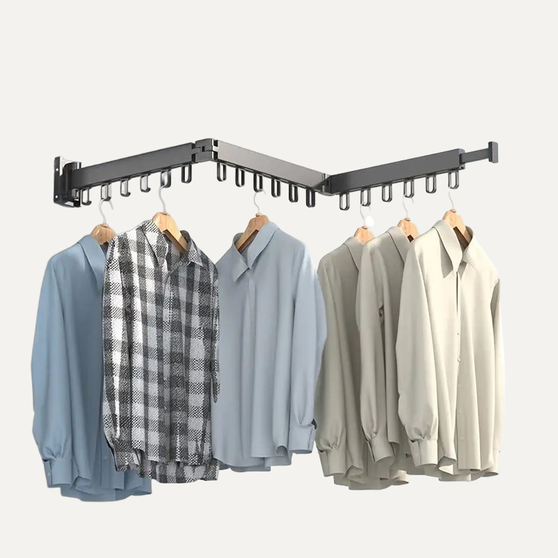 Suction Cup Clothes Drying Rack/Airer with shirts and a scarf on a white background