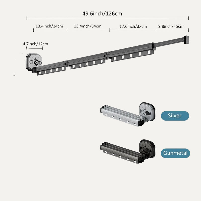 Suction type folding drying rack with dimensions and material details on a white background