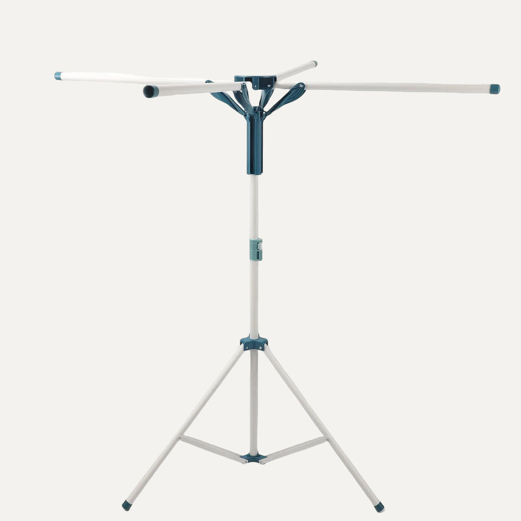 Tripod-Style foldable drying rack/clothes airer on a white background