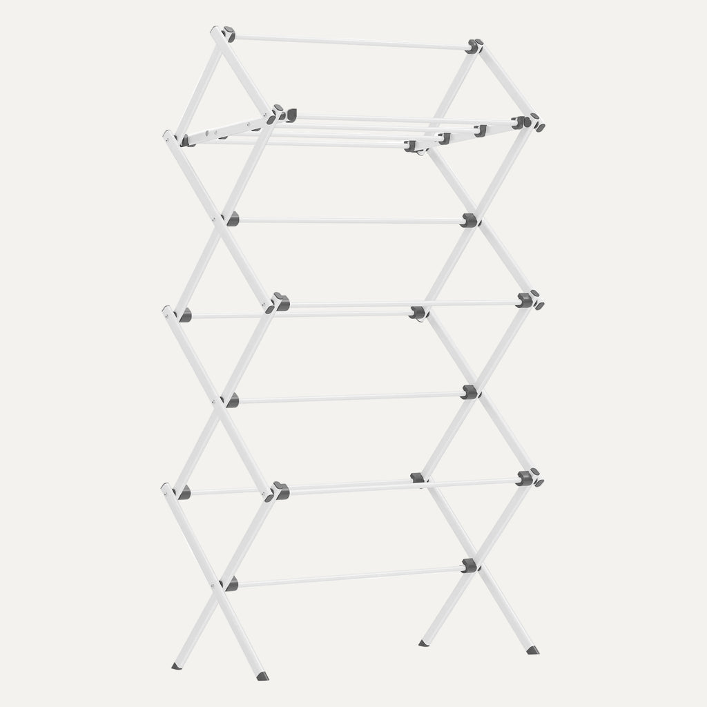 White metal drying rack/airer on a white background