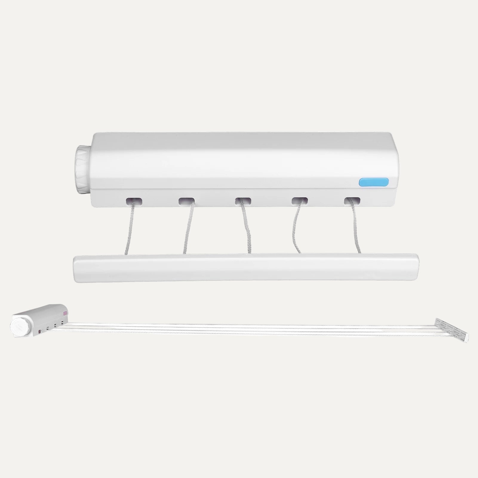 White retractable clothesline ropes on a white background